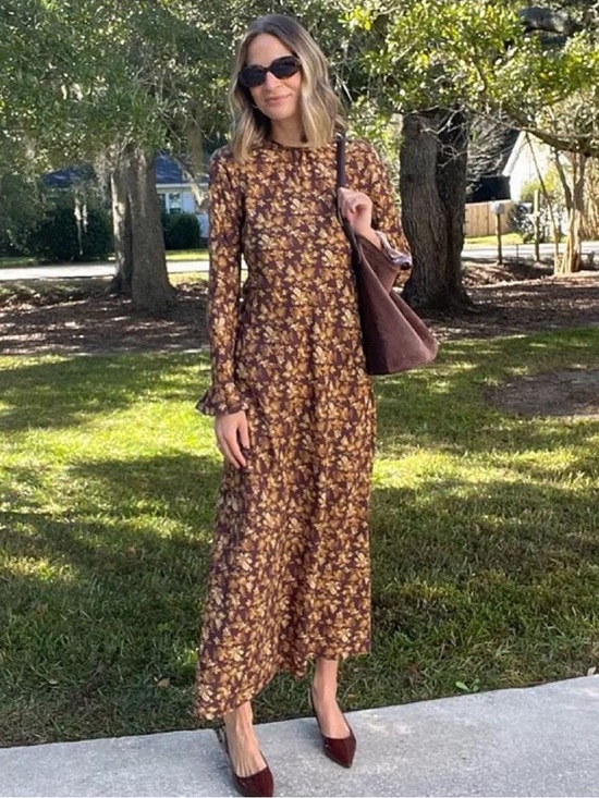 Doen Dresses & Skirts - Doen size small Women’s Brown Floral Long Sleeve Maxi Dress